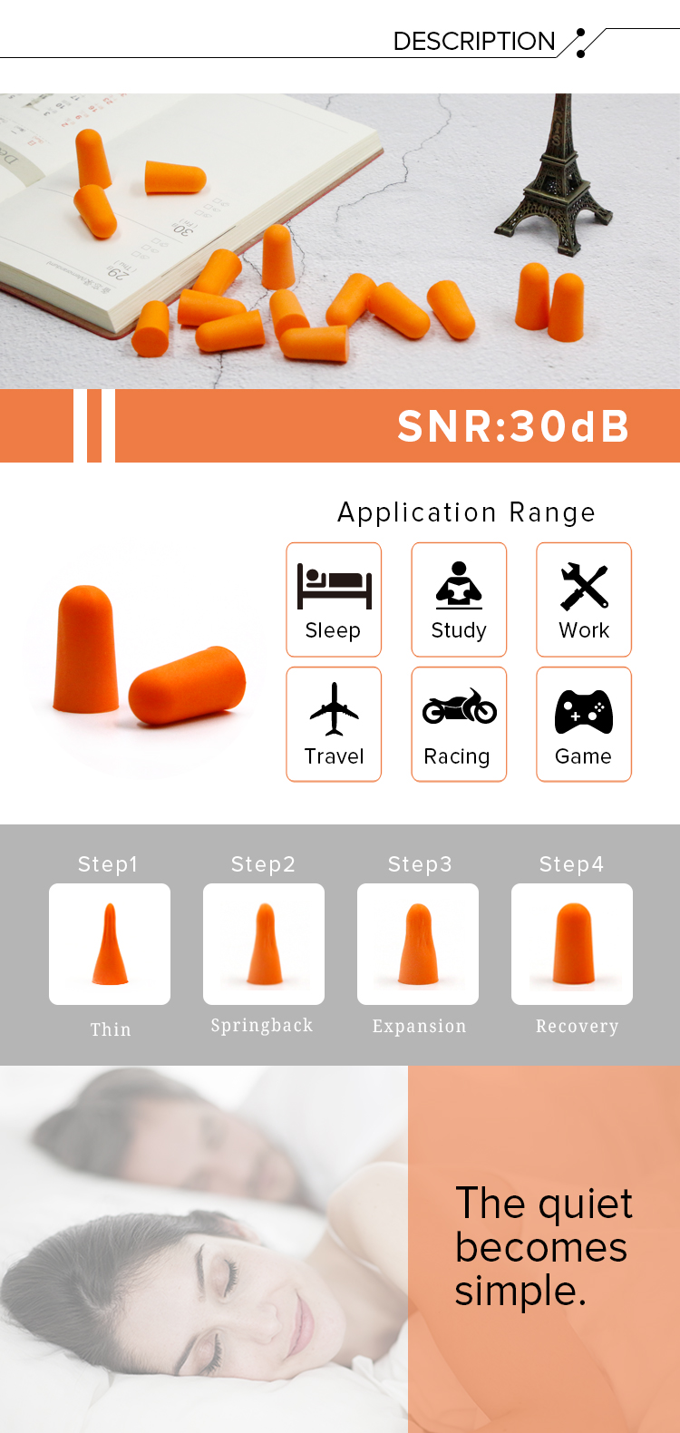 SA-7-1 Classical Bullet Shape PU Foam Ear Plugs details